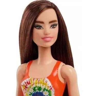 Imagem de Boneca Barbie Praia Maiô Laranja Morena Mattel GHH38