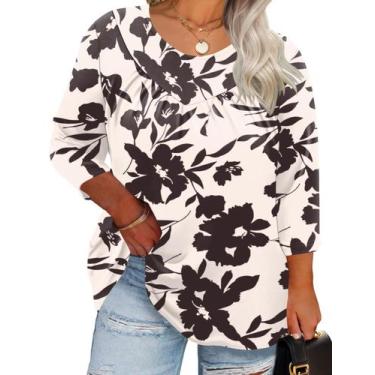 Imagem de Blusa feminina Top TFSDOD, tamanho plus size, manga 3/4, gola redonda