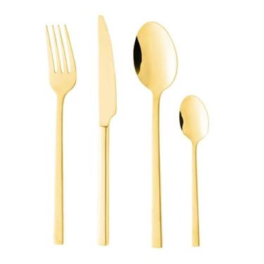 Imagem de WOLFF - Faqueiro 24 Peças de Aço Inox Firenze Dourado - Jogos de Talheres - Mesa Posta - Utensílios de Cozinha, Enxoval, Casamento, Decoração