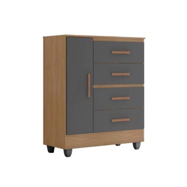 Imagem de Comoda 04 Gavetas 01  Porta Lite com Pés - Nature/Cinza Móveis Leão