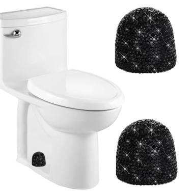 Imagem de 2 peças de tampas decorativas de parafuso de vaso sanitário alto com strass brilhante, tampas de vaso sanitário para decoração de banheiro, fácil de instalar (preto)