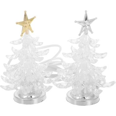Imagem de Gatuida 2 peças de luz noturna USB, luminária de mesa de árvore de Natal brilhante LED RGB, lâmpada de cabeceira decorativa de acrílico para decoração de casa, 10,12 cm