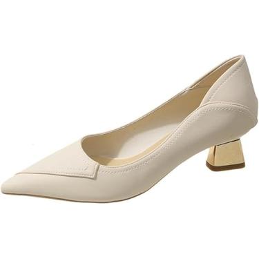 Imagem de Sapatos Femininos De Salto Baixo Nude Boca Rasa Sapatos De Corte Temperamento Salto Médio Sapatos Femininos Sapatos De Salto Alto Trabalho Escritório Casamento, Beige, 5.5 UK