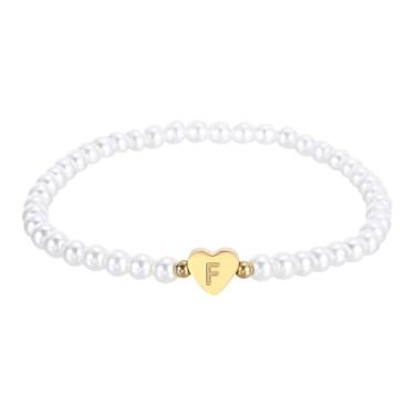 Imagem de PATIKIL Pulseira feminina com inicial de pérola, pingente de coração dourado, delicada, pérola, letras, pulseiras femininas, One Size, cordão, Sem Pedra Preciosa