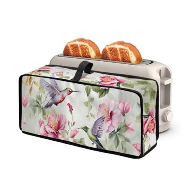 Imagem de ZDCUSTOM Capa de torradeira fina com 2 fatias primavera rosa estampa floral beija-flor ranhura longa forno pão à prova de poeira proteção de impressão digital cozinha assadeira capa protetora
