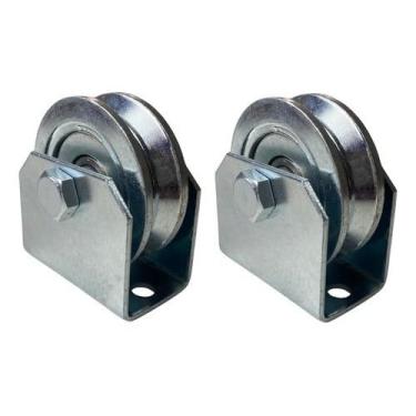 Imagem de Kit Com 2 Roldanas Para Portas, 2 Polegadas (5,0 Cm), Trilho Em Formato De V(Rebite)