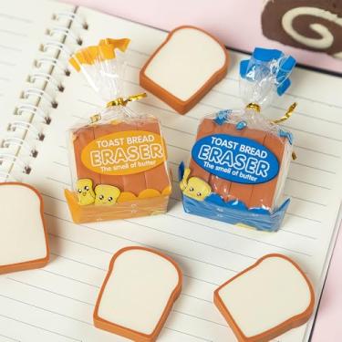 Imagem de Pacote com 4 borrachas de pão torradas - borrachas de lápis com tema de comida marrom, borracha inovadora em forma de pão fofo para estudantes, esboços, materiais escolares e colecionáveis (mini