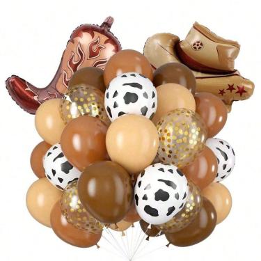 Imagem de Conjunto de balões Farm Theme 59 peças com estampa de vaca e confetes dourados