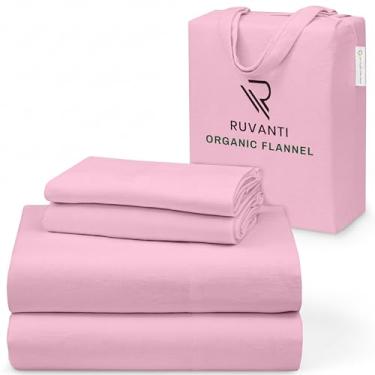 Imagem de RUVANTI Lençóis de flanela California King Size - Certificado GOTS 100% algodão orgânico, conjunto de 4 peças quentes, macias e respiráveis, bolso profundo, ajuste confortável, escovado duplo para