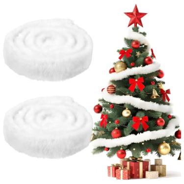 Imagem de 2 peças de acabamento de fita de Natal branca – rolo de tecido peludo felpudo de 5 × 159 cm, tiras de artesanato fofas para decoração de árvore de Natal, meias, grades de escadas, caixas de presente