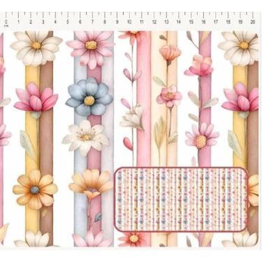 Imagem de Tecido Tricoline digital Coleção Floral Misses floral listrado 50 x 150 cm