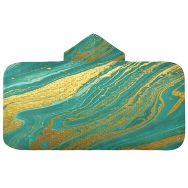 Imagem de CEBUGI Toalha de banho com capuz e fundo de mármore dourado verde para crianças toalha de banho macia absorvente com capuz 127 x 59,7 cm toalha de banho de praia para meninos e meninas