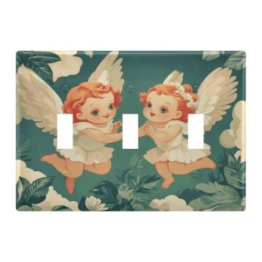 Imagem de Burbuja Valentine Cupids Heart Toggle Light Switch Wall Plate Cover, placa decorativa para parede, parafusos incluídos, 3 gangs