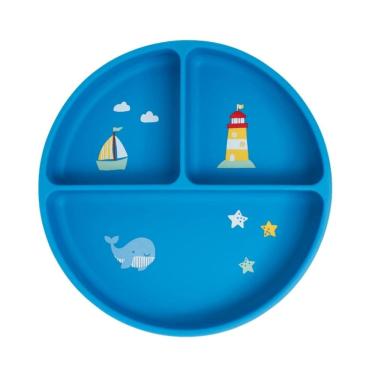 Imagem de Prato De Silicone Com Ventosa e Divisórias Ursinho Navy Azul - Bup Baby