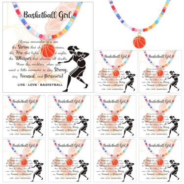 Imagem de Kenning 12 conjuntos coloridos de lembrancinhas de festa de basquete, colar esportivo com contas para presente a granel com cartões inspiradores, joias de basquete ajustáveis, acessórios para mulheres