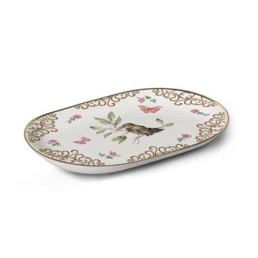 Imagem de Travessa Sweet Bird Filete Ouro 34Cm Em Cerâmica Alleanza - Alleanza C