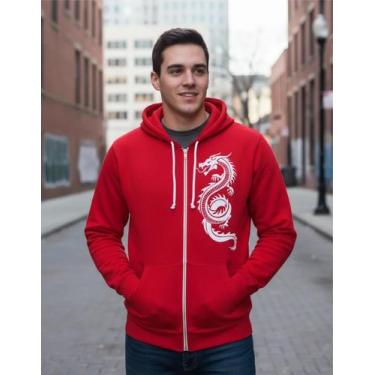 Imagem de Blusa Moletom Masculino Plus Size Dragão Chinês Xgrandes, Vermelho, XG