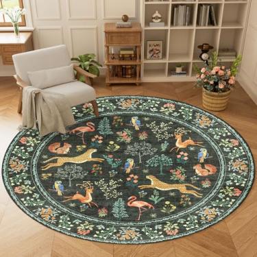 Imagem de DUKINO Tapete redondo de 1,8 m para quarto, tapete circular lavável com estampa animal com design de pilha baixa, tapete antiderrapante macio para entrada, sala de estar, escritório, sala de jantar