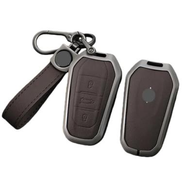 Imagem de Capa de couro para chave de carro, compatível com opel mokka/corsa/astra/combo/grandland/insignia/fronta, liga de zinco(E-brown keyring)