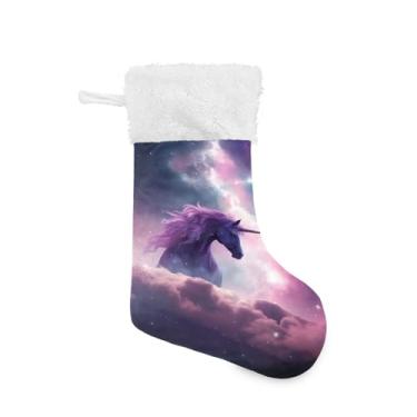 Imagem de ATTX Meias de Natal de cavalo galáxia, suportes de presente brancos de pelúcia para decorações de festas de fim de ano (17,7 polegadas, pacote com 2) #336