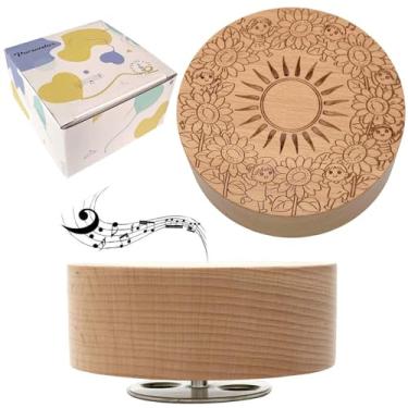 Imagem de Pursuestar Caixa de música You are My Sunshine, gravação a laser rotativa de 10 cm redonda de madeira maciça, presente musical para aniversário, casamento, dia dos namorados