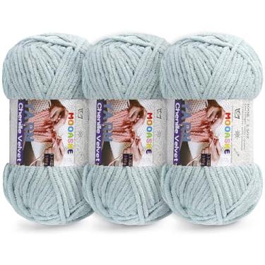 Imagem de 3 fios grossos de 100 g para crochê e tricô – Fio super volumoso de chenille de pelúcia fácil de usar 393 m - Fio de veludo ultramacio para bebês para iniciantes e projetos amigurumi, cinza claro