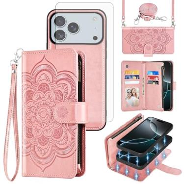 Imagem de Asuwish Capa de celular para iPhone 17 Pro 6,3 polegadas com zíper carteira destacável com protetor de tela de vidro temperado alça transversal flor flip porta-cartão i Phone17 i17 17Pro mulheres