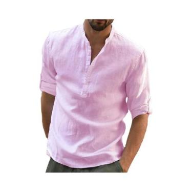 Imagem de Camisa Casual Masculina De Algodão E Linho, Camisa De Manga Longa Solt