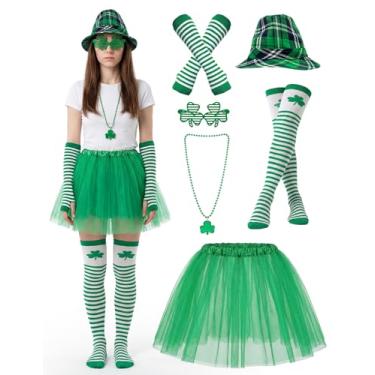Imagem de Sexybeauty.u Conjunto de acessórios de fantasia de Dia de São Patrício, kit de roupa de festa irlandesa verde com chapéu, saia tutu, roupa de festa de desfile festivo (terno-1)