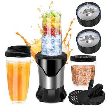 Imagem de Liquidificador de 900 W para smoothies, liquidificador pessoal para shakes e trituração de gelo para cozinha com 3 copos portáteis, smoothies de porção única para sucos, bebidas congeladas