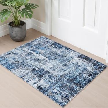Imagem de Tapete antiderrapante lavável 5 x 7 cm - Tapete macio de baixa pilha para entrada de cozinha, quarto - Tapete de porta interno moderno com suporte de borracha (azul, 2 x 3)
