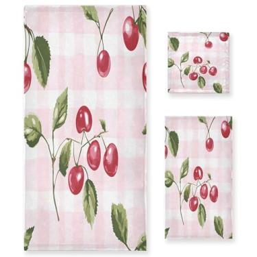 Imagem de xigua Conjunto de toalhas de banheiro cerejas absorvente macio 3 peças toalha de banho toalha de mão toalhas decorativas para banheiro, academia, hotel, praia, piscina