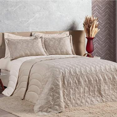 Imagem de Cobre Leito Queen Amarilis Dupla Face 200 Fios Bordado 5 Peças - Caqui