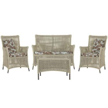 Imagem de Jogo Sofá 2 Poltronas E Mesa Igapó Marrom E6 Trama Original Rami