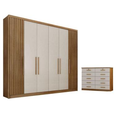 Imagem de Guarda Roupa Casal Ripado Bolonha E Gaveteiro Milão Com Chave Cumaru 25 Fendi - Novo Horizonte