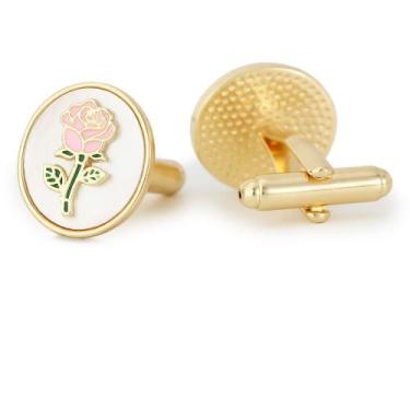 Imagem de Abotoaduras banhadas a ouro com design rosa rosa para homens - Yiweisa