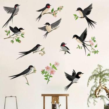 Imagem de Adesivos de parede Swallow Plum Blossom Branches PVC 30x90cm - yiweisa