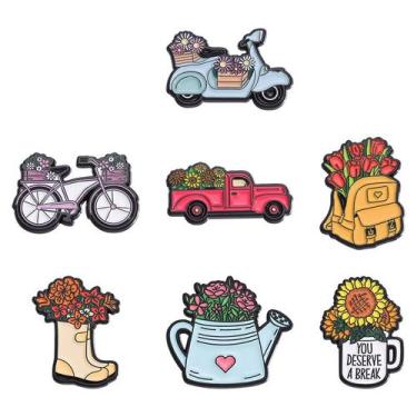 Imagem de Conjunto de broches em liga de esmalte de flores de desenho animado pa