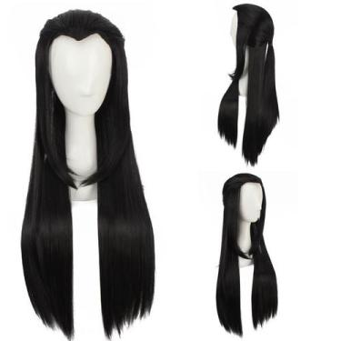 Imagem de Peruca de cosplay Peruca preta longa reta com Widow's Peak - yiweisai