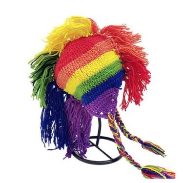 Imagem de Chapéu Fun Rainbow Tassel com orelhas coloridas, malha de crochê - Yiw