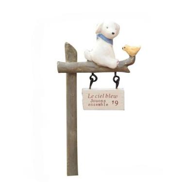 Imagem de Escultura de cão de resina criativa com pássaro para decoração de jard