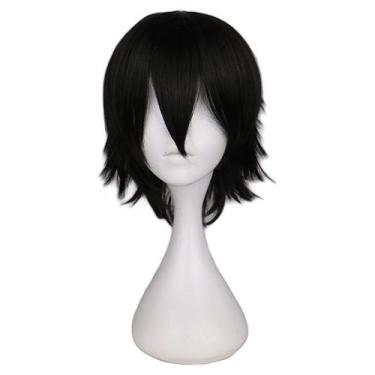 Imagem de Peruca de cosplay preta com corte curto e franja de 25 cm para adolesc