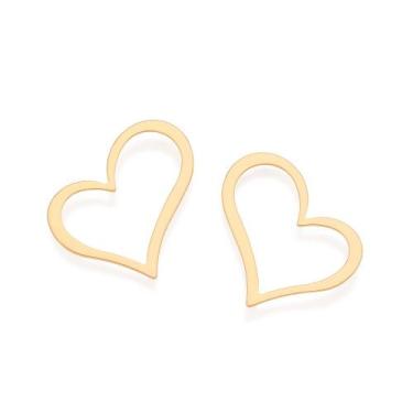 Imagem de Maxi Brinco Coração Vazado Banhado a Ouro Rommanel 527573 Cor:Dourado,