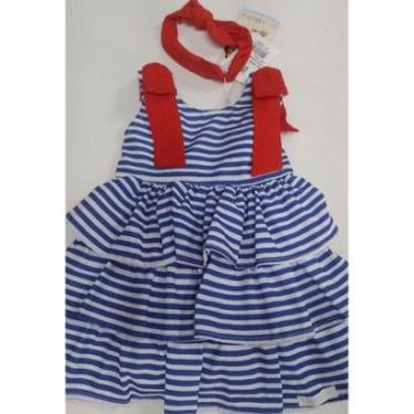 Imagem de Vestido Luxo Menina Listrado Faixa Cabelo Festa Lessa B9426-Feminino