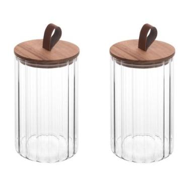 Imagem de Conjunto 02 Potes de Vidro Canelado com Tampa Hermética de Acácia 880m