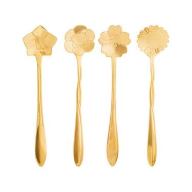 Imagem de Colher aço inox cha flores variados dourado wolff unitario