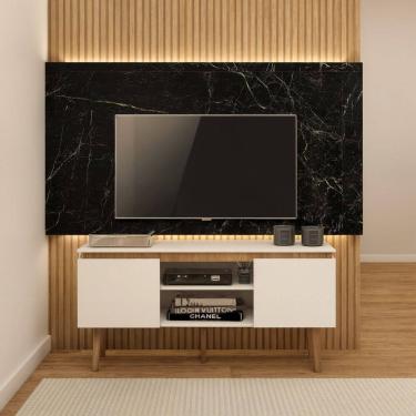 Imagem de Rack para Tv 52 Polegadas com 2 Portas e Nichos Decorativos Branco