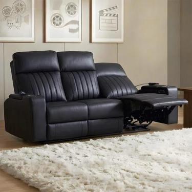 Imagem de Poltrona Reclinável Cinema 3 Lugares Baú Usb Pu Moscou Sint Preto Z57 