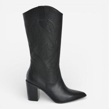 Imagem de Bota Via Marte Western Couro Preto, Preto, 35