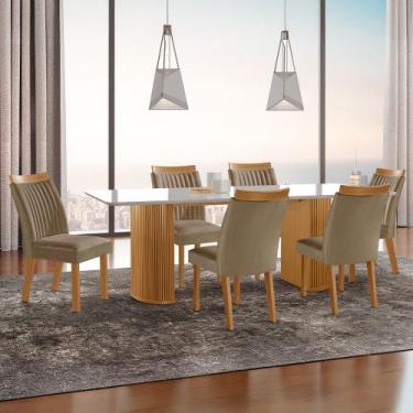 Imagem de Sala de Jantar Dara Tampo Chanfrado 180x90 com Vidro e 6 Cadeiras - LJ